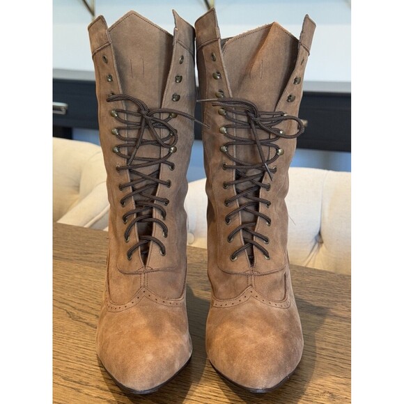 Oak Tree Farms Brown Suede Leather Victorian Western Lace Up Boots Women’s Sz 11 - Picture 3 of 9